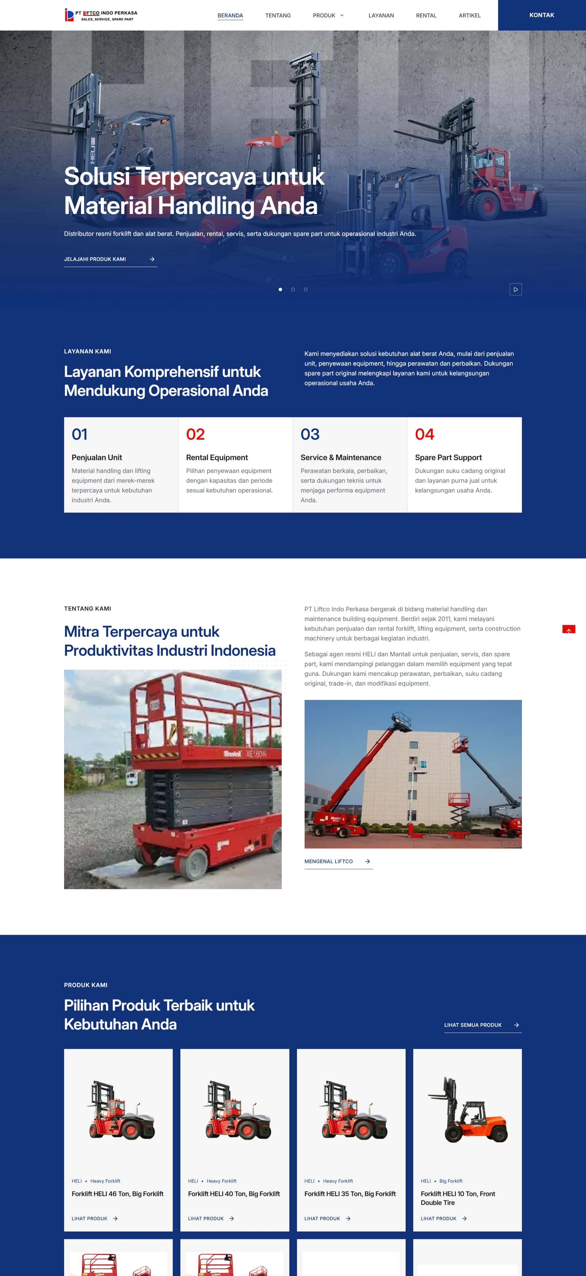 LIFTCO: Website perusahaan yang menyajikan informasi bisnis secara terarah.