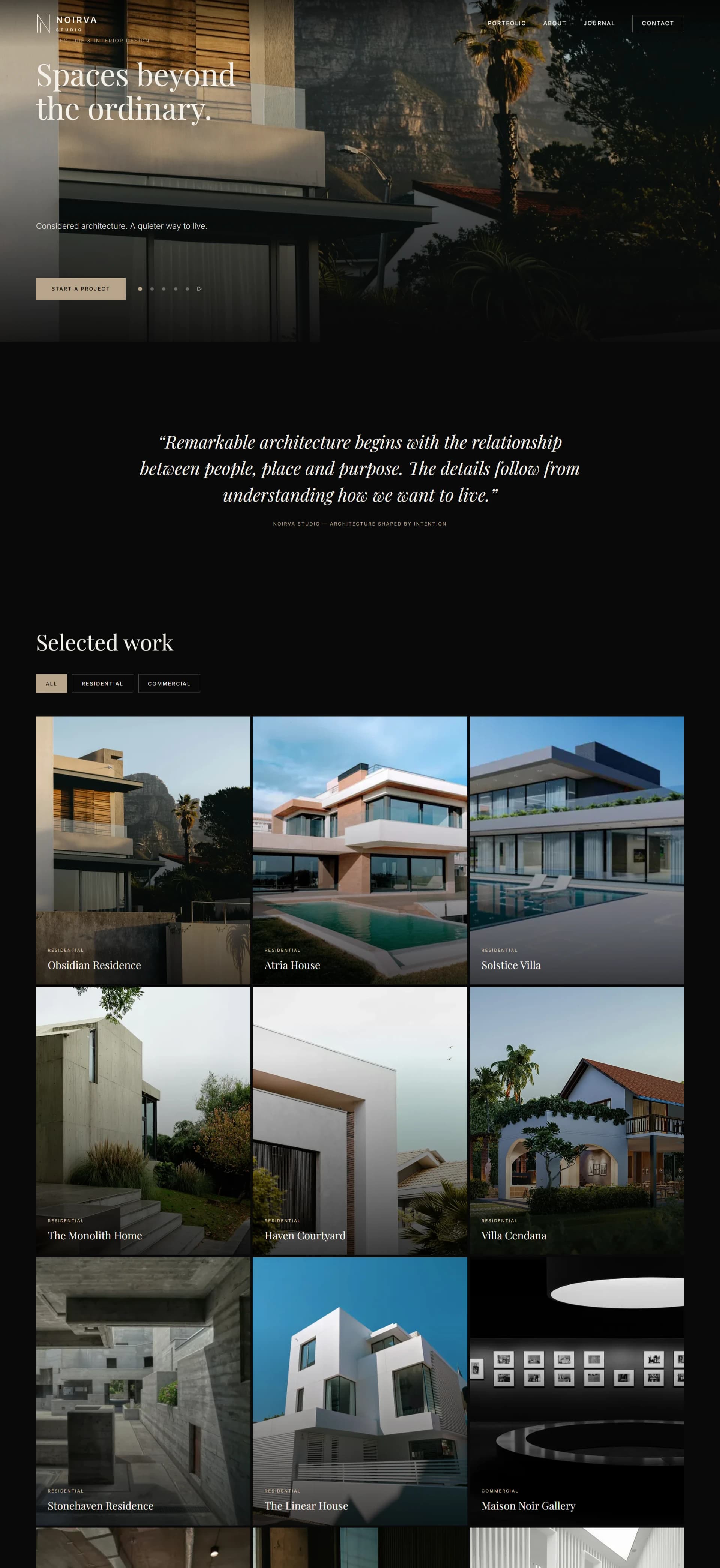 NOIRVA: Website yang memberikan ruang utama bagi gambar dan penyajian proyek.