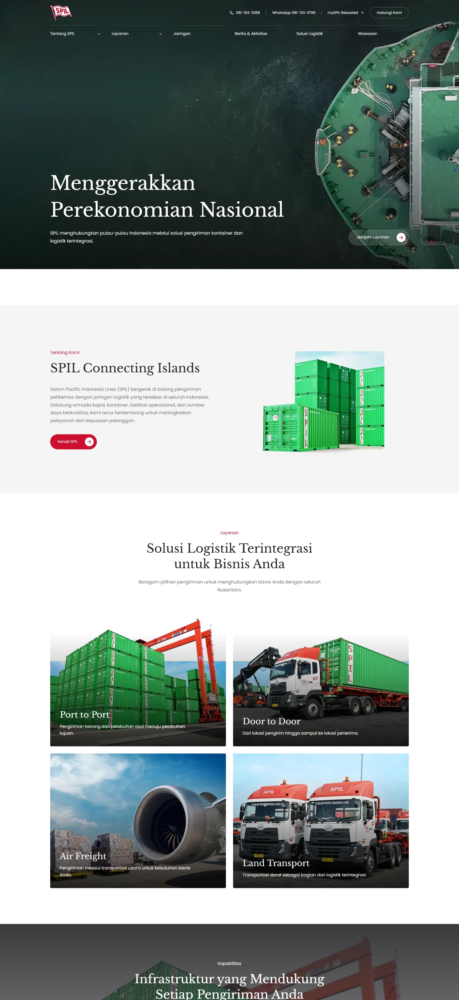 SPIL: Website perusahaan dengan informasi terstruktur dan bagian yang menonjolkan gambar.
